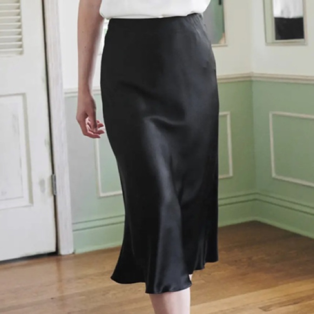 NWOT Black Satin Slip Midi Skirt